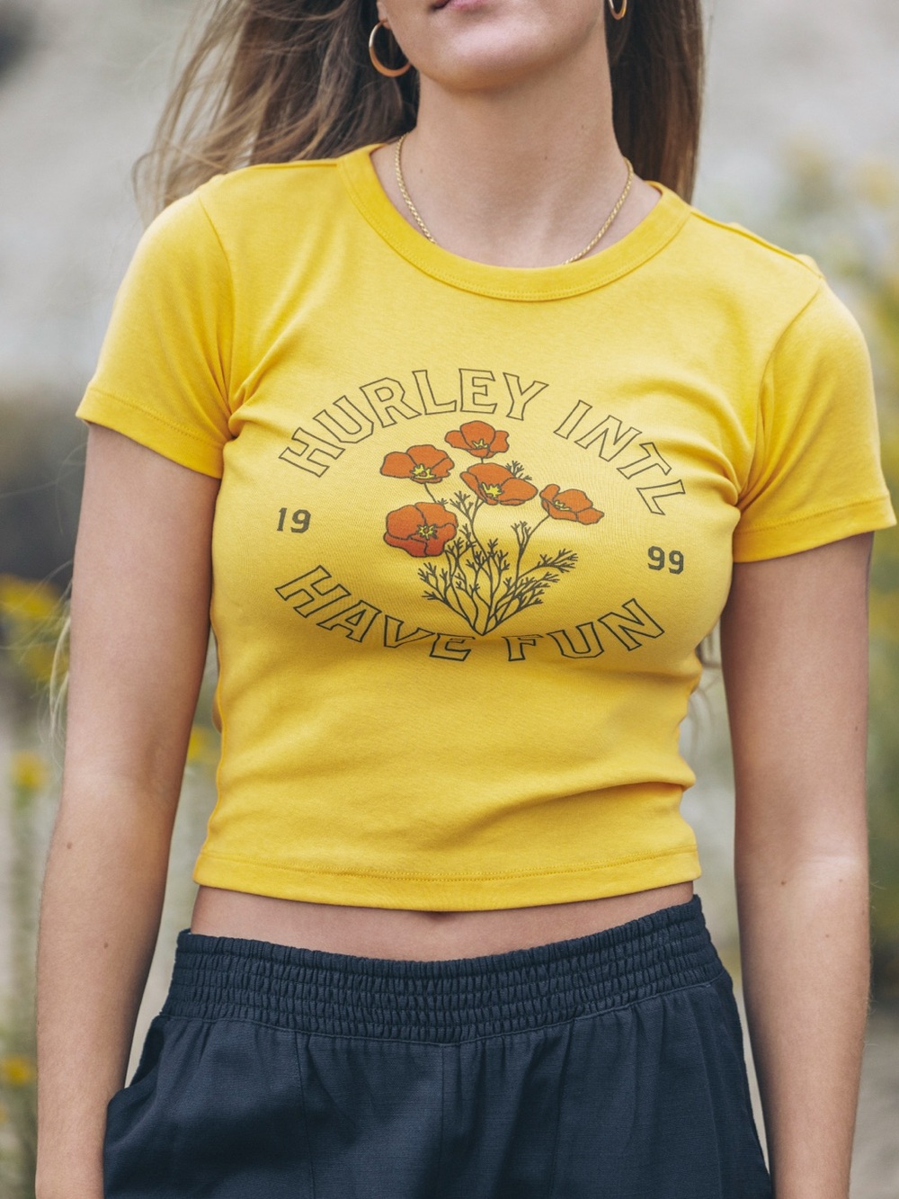 Hurley Bright Yellow Floral Logo Tee
